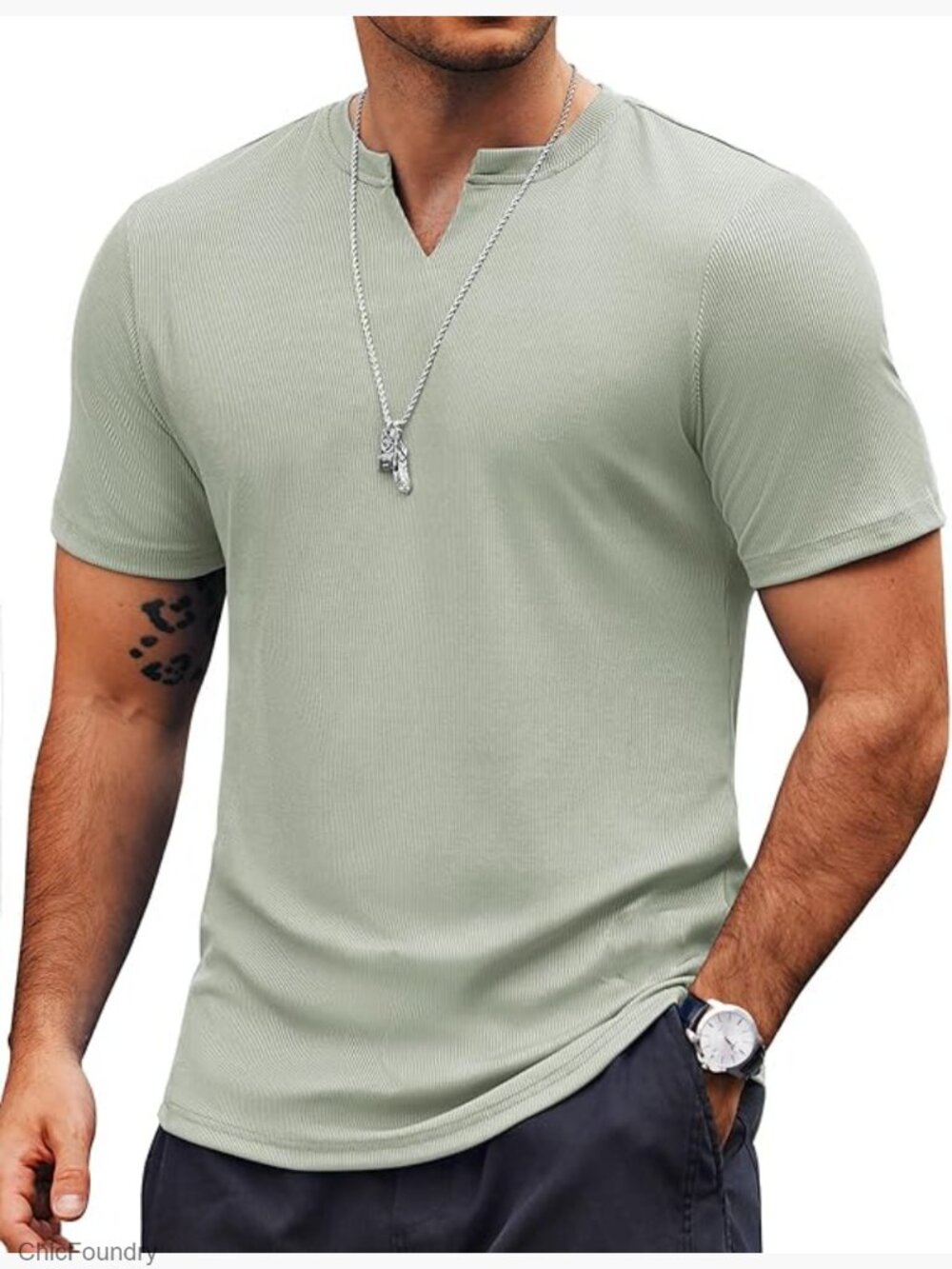 Mens Slim Fit V-Neck Muscle T-Shirt Short Sleeve Gym Athletic Tee